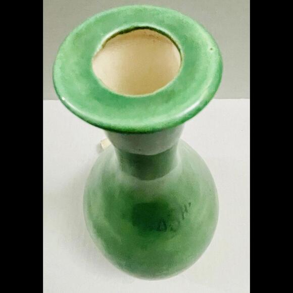Vintage Green Ceramic Vase Signed DS- w/ 3 Wine Glass - Dated Back 1951 Original - Picture 5 of 7